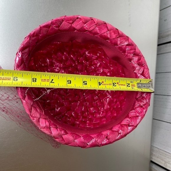 Vintage Bright Pink Raffia Staw basket weave Ladies Cloche Bucket Hat main image 6